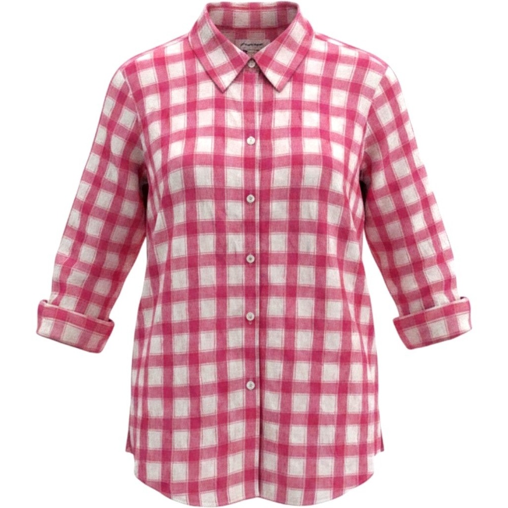 Womens Foxcroft NYC Pink Plaid Seersucker Button Down Shirt 6 Gigham Office Top